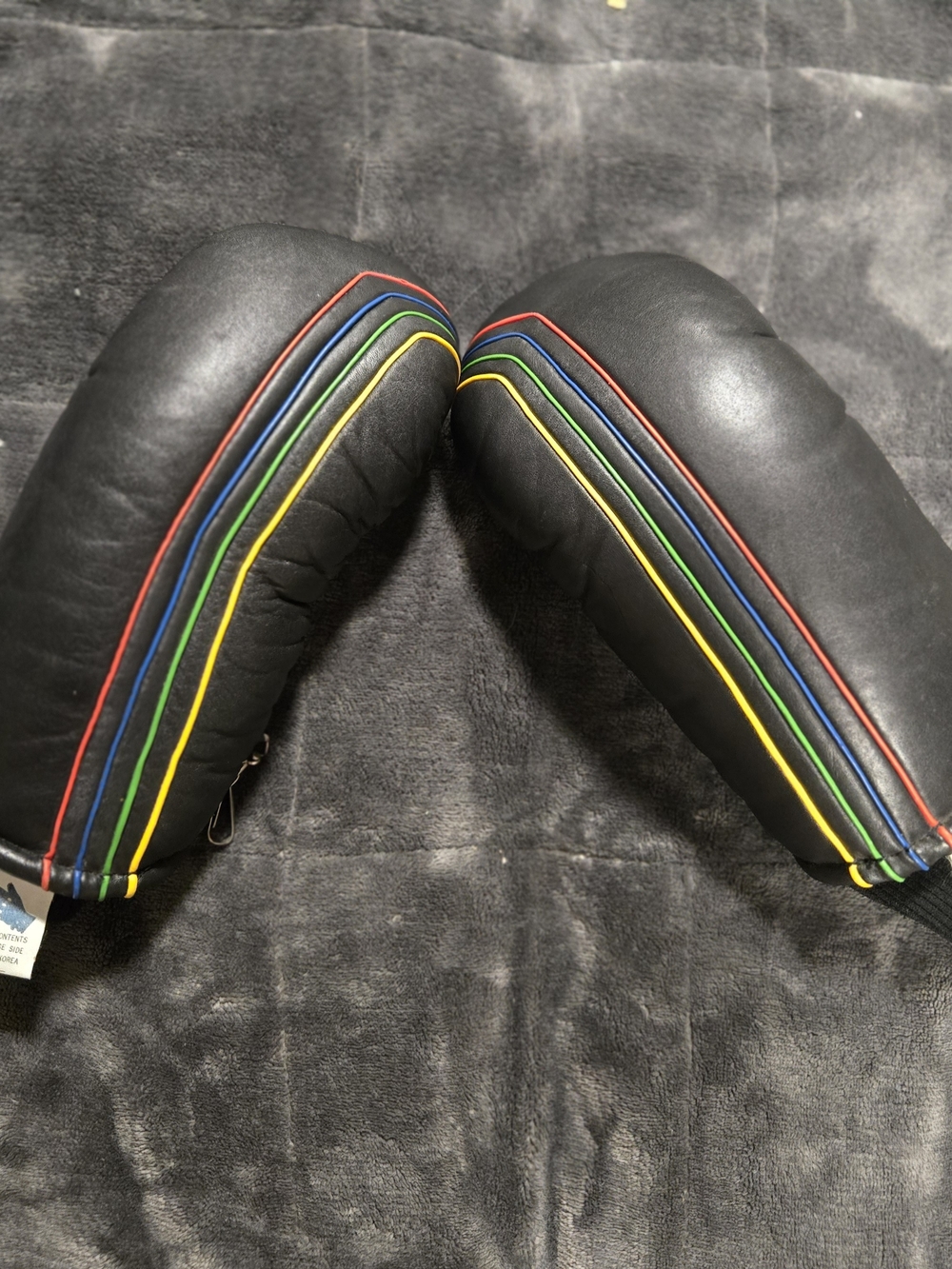 Hot Finger Black Leather Womens Mittens with Rainbow Piping